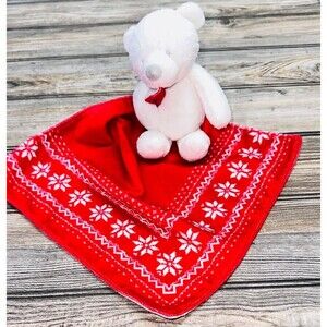Carter's White Teddy Bear Red Rattle Lovey Security Blanket Toy